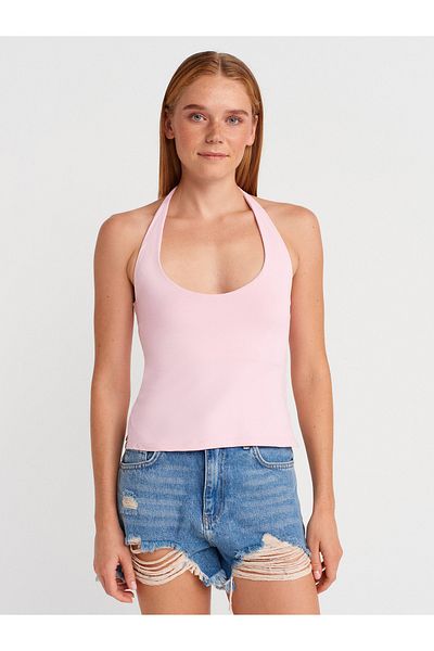 Dilvin 31753 Halter Neck Top-Powder Pink