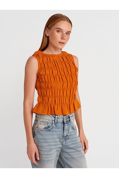 Dilvin 50845 Sleeveless Crop Blouse-Orange