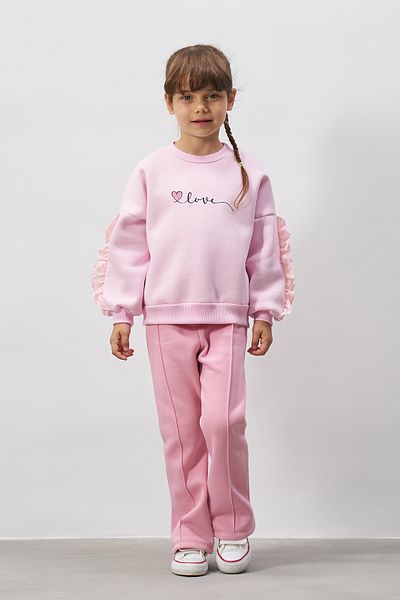 Minipodyum Girls' Top and Bottom Set with Gathered Sleeves and Embroidery Detail