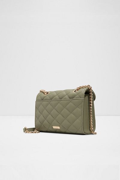 Aldo Chelsy - Women's Medium Size Chain Strap Metal Closure Quilted Khaki Bag