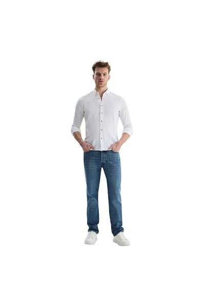 UCLA White Linen Embroidered Standard Fit Men's Shirt