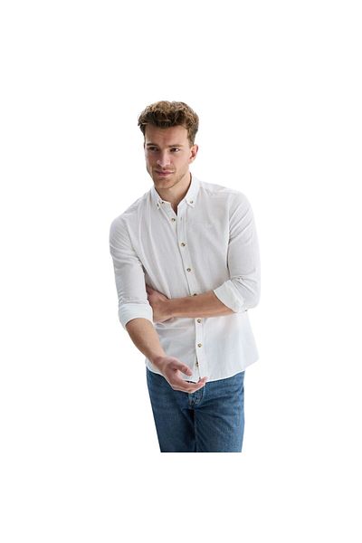 UCLA White Linen Embroidered Standard Fit Men's Shirt