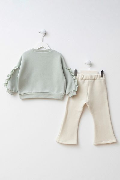 Minipodyum Girls' Top and Bottom Set with Gathered Sleeves and Embroidery Detail