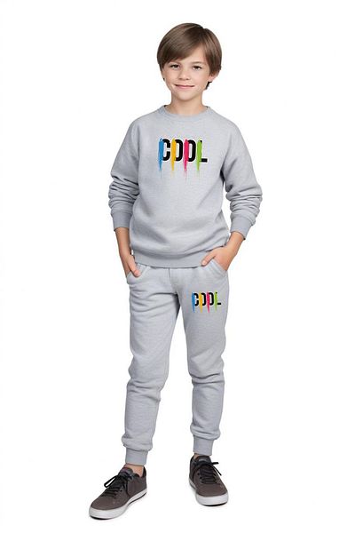 FYK COLLECTİON Round Neck Cool Print Detailed Boys Tracksuit Set