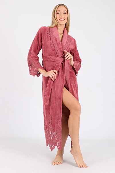 Nuşa Elegant Stylish Bamboo Cotton Bathrobe with Lace
