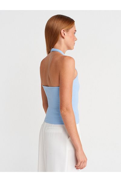 Dilvin 21162 Halter Neck Top-Blue
