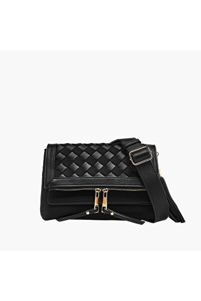 SASHA Weave Textured Crossbody Bag with Button Closure