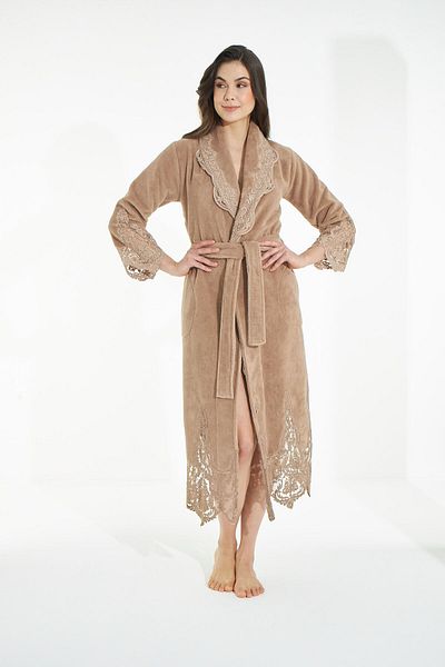 Nuşa Elegant Stylish Bamboo Cotton Bathrobe with Lace