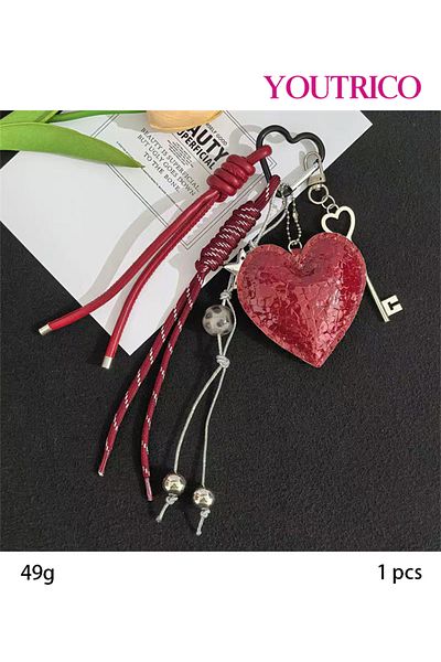 Youtrico Leather Heart Dopamine Color Bag Charm, Keychain, Gift Accessory