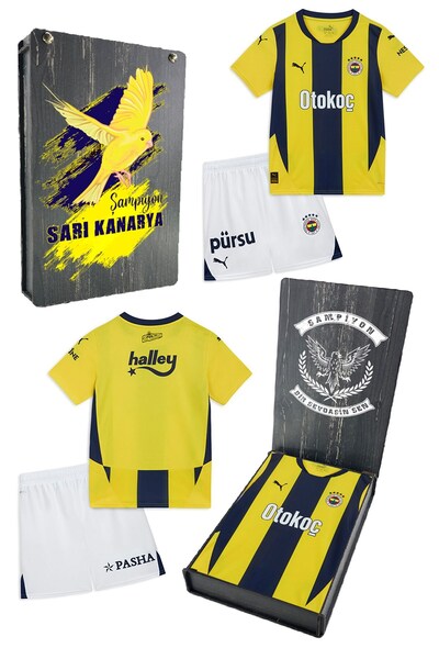 Fenerbahçe Orijinal Lisanslı 24/25 Çubuklu Sarı Lacivert Çocuk Forma Set Hedi...