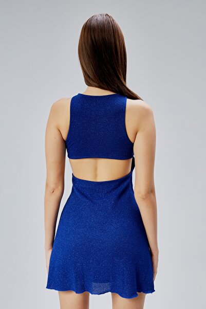 Nineteen Brand Sırt Dekolteli Simli Mini Elbise