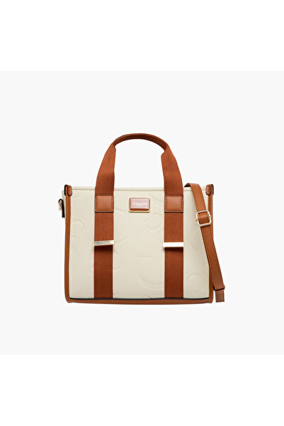 CHARLOTTE حقيبة ريد منقوشة بحزام قابل للفصل وسحاب للإغلاق