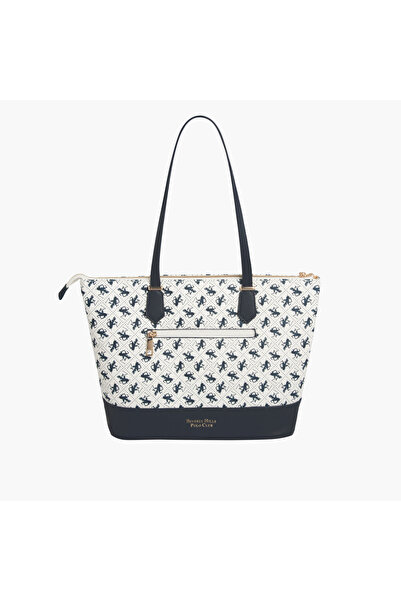 Beverly Hills Polo Club Monogram Print Tote Bag with Double Handles