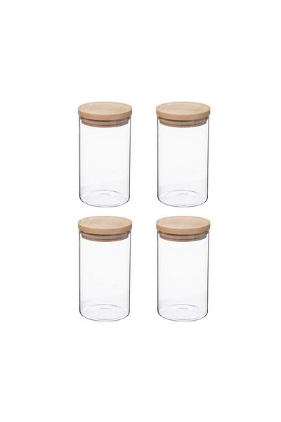 5five Simple Smart Set of 4 5Five Woods Containers, 1000 ml, borosilicate glass, rubber tree wood lid, 10 x H18 cm