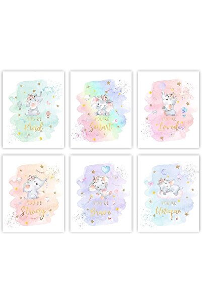 Emoda home Trove مجموعة ديكور حائط لغرفة الأطفال على شكل فيل مكونة من 6 مطبوع...