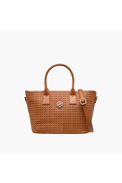 Beverly Hills Polo Club Textured Tote Bag with Zip Closure and Detachable Strap