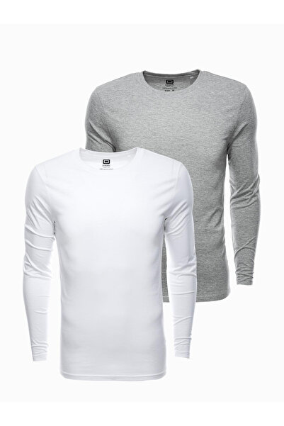 OMBRE Herren Langarmshirt Uni - Mix 2er Pack Z43 M