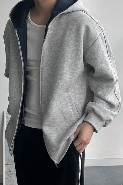 North London Men's Color Blocked Three Thread Gray Oversize Sweatshirt