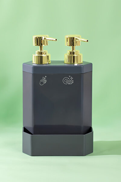 Perotti 13133 Marlon Lecce Gold Headed 2-Piece Sponge Holder Container Kitchen Liquid Soap Dispenser Gray