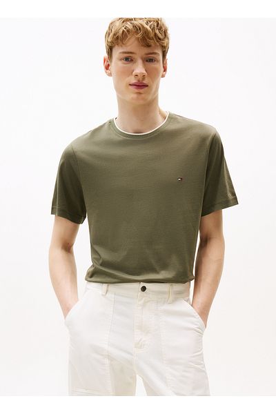 Tommy Hilfiger Crew Neck Green Men's T-Shirt Mw0Mw39368Pli_Cotton Modal Tee