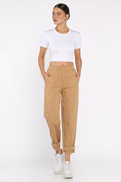 GÜLSELİ Camel Waist Elastic Gabardine Trousers