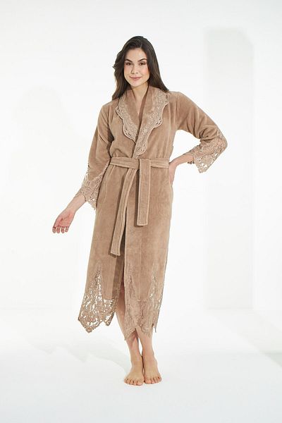 Nuşa Elegant Stylish Bamboo Cotton Bathrobe with Lace