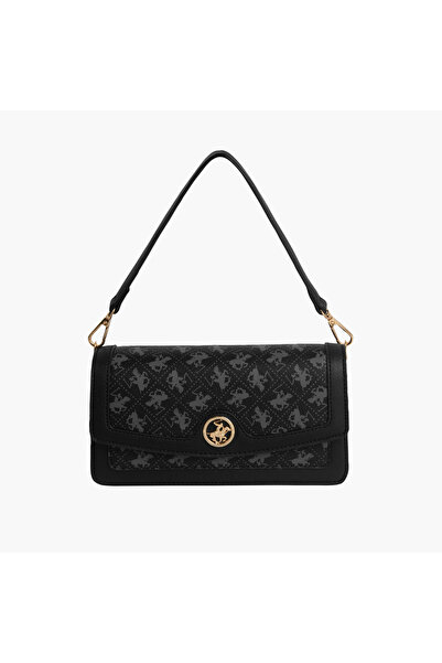Beverly Hills Polo Club Monogram Print Shoulder Bag with Adjustable Strap