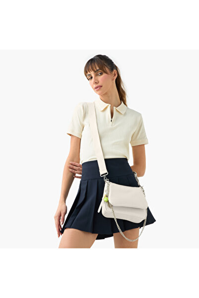 Mistotes Solid Crossbody Bag with Detachable Strap and Zip Closure