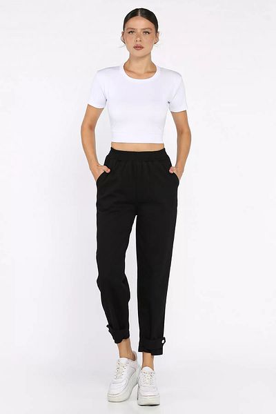GÜLSELİ Black Elastic Waist Gabardine Trousers