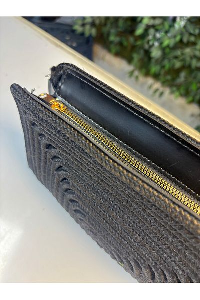 MaVaux Soho Straw Look Leather Blend Portfolio Cluıtch Bag