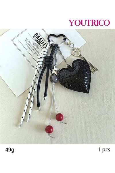 Youtrico Leather Heart Dopamine Color Bag Charm, Keychain, Gift Accessory