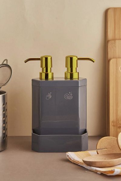 Perotti 13133 Marlon Lecce Gold Headed 2-Piece Sponge Holder Container Kitchen Liquid Soap Dispenser Gray