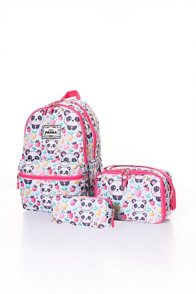D'VERS Panda Patterned 3-Piece School Bag Set