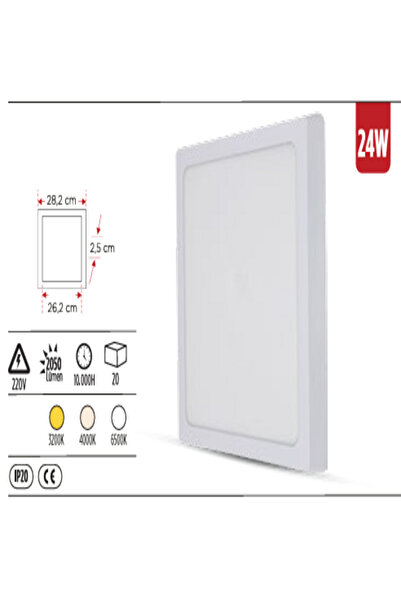 YCL ASM 2024 24W Sıva Üstü Kare LED Panel – 4000K ILIK BEYAZ