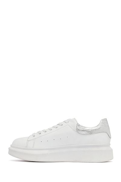 Derimod Women's White Lace-Up Thick Sole Leather Sneaker 25Afd220518