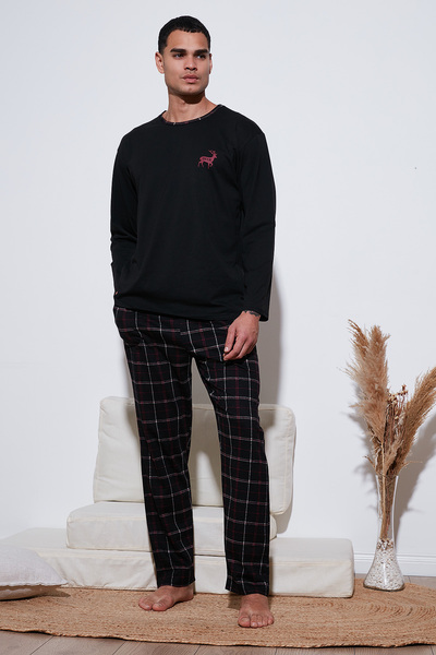 Buratti Cotton Regular Fit Crew Neck Plaid Pajama Set Men's Pajama Set 6574001