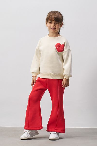Minipodyum Heart Printed Girl's Bottom Top Set