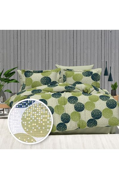 Pucioasa Double crepe bed linen with elastic for mattress 160x200cm, 100% cotton, green circles