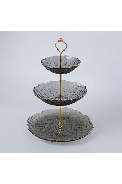 Shuer Three Layer Golden Edge Cake Dessert Plate Set