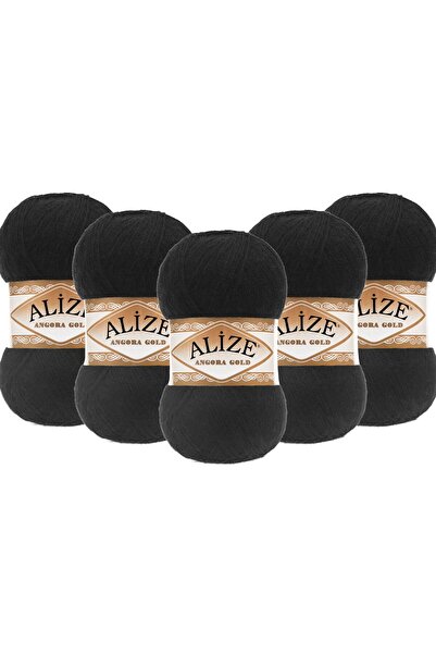 Alize Angora Gold 5 Pack Hand Knitting Yarn 100g X 5 Pieces - Color Code: 60 - Black