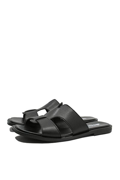 Karisma Flat Sabots for Women Black Leather OTR 460015