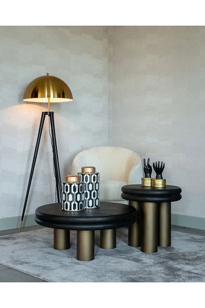 LUXXO Lampadar Mia, picioare si abajur din metal, 2xE27, 50x50x150cm, Negru/Auriu
