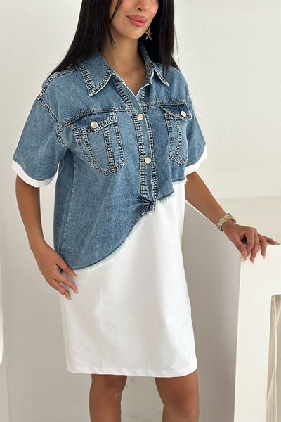 FEMELLE White Denim Collar and Pocket Detailed Women's Casual Dress