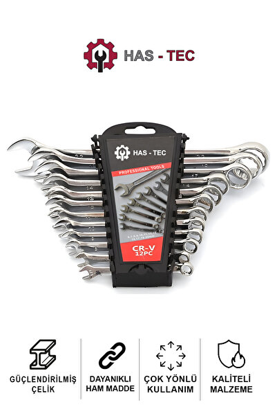 HAS-TEC 12-Piece Combined Key Set |   Double Ended (Star-Flat), Chrome Vanadi...