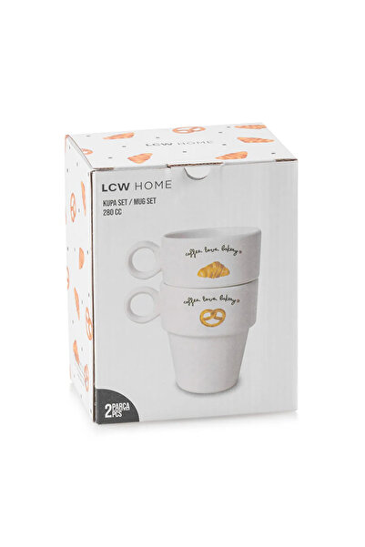 LC Waikiki Lcw Home Ecru Printed Ceramic Mug Set of 2 280 ml