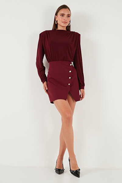 Lela Vatkalı Regular Fit Yırtmaç Detaylı Dik Yaka Mini Boy Elbise ELBİSE 611EL751