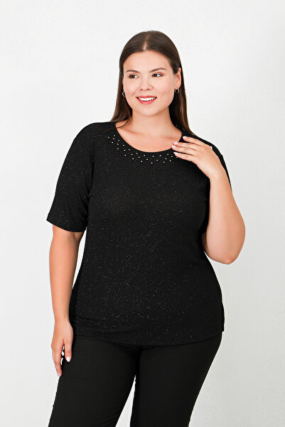 Lanze Abiye Simli Fukuro Kısa Kol Bluz