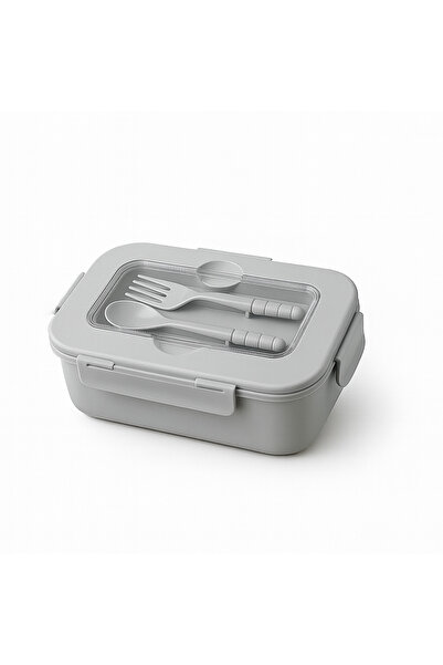 Pazar Kapısı Storage Container with Lid and Fork and Spoon – 1.1 L – Compartmented, Leakproof, Portable Food Container