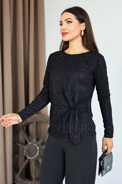 Kübra Tekstil Lupinn Fashion Women's Black Lurex Sparkle Long Sleeve Stylish Blouse – Suitable for Night & Day Wear