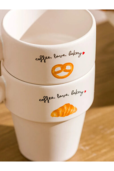 LC Waikiki Lcw Home Ecru Printed Ceramic Mug Set of 2 280 ml